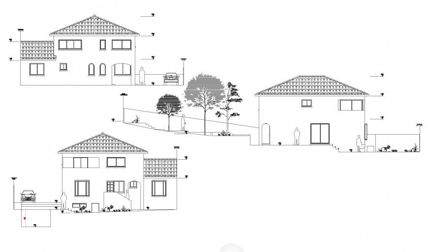 Elevation one family housing plan layout file