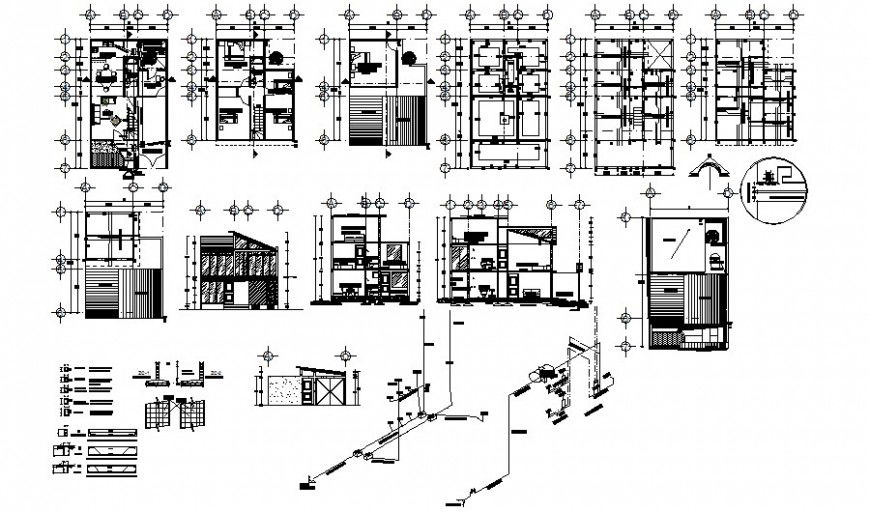 Elevation plan and a section of apartment drawing in autocad