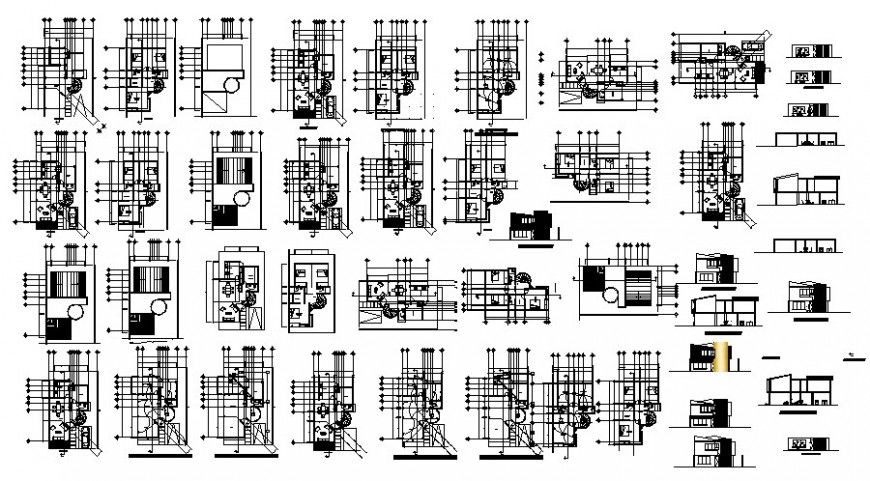 Elevation plan and sectional details of apartment drawing in autocad