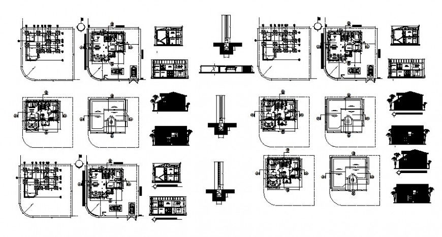 Elevation plan and sectional details of apartments drawings 2d view autocad file