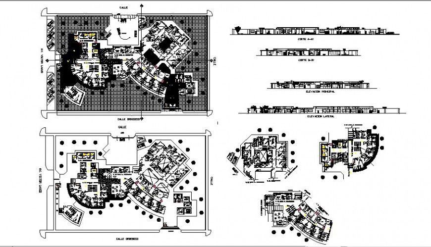 Elevation plan and sectional details of hospital autocad file