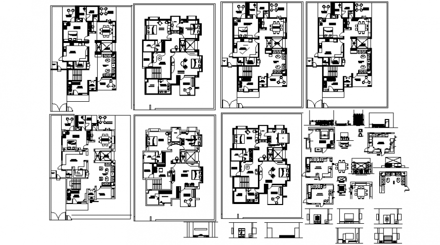 Elevation plan and sectional details of housing units autocad software file