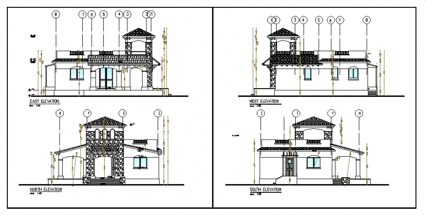 Elevation plan design drawing of small villa design