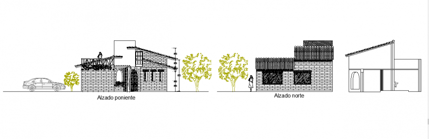 Elevation plan design of cottage design drawing