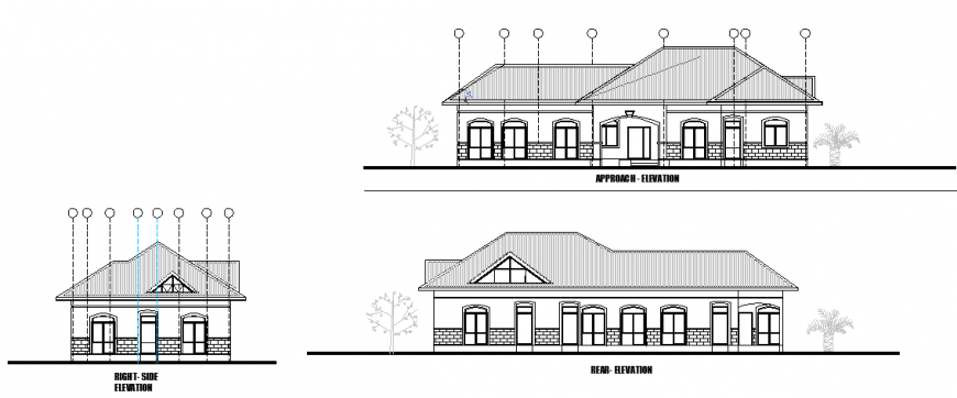 Elevation plan design of residential Pent house design drawing