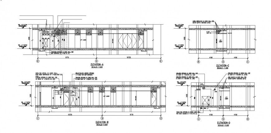 Elevation plan of lift and lift lobby in dwg file