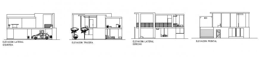 Elevation plan project of single family dwelling of 36m2 design drawing