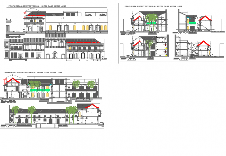 Elevation planning bungalow detail dwg file