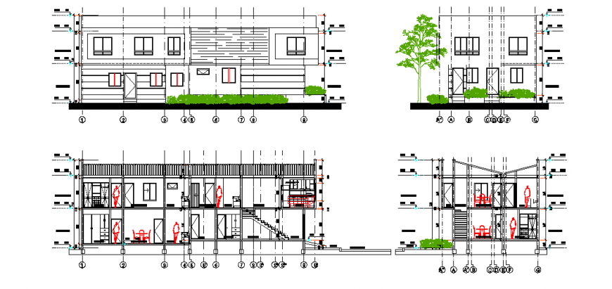 Elevation Plans of house corner design drawing