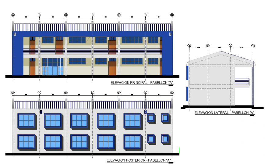 Elevation school commercial building autocad file