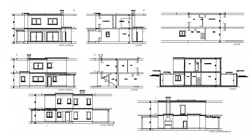 Elevation section 2d CAD drawings of apartment dwg file