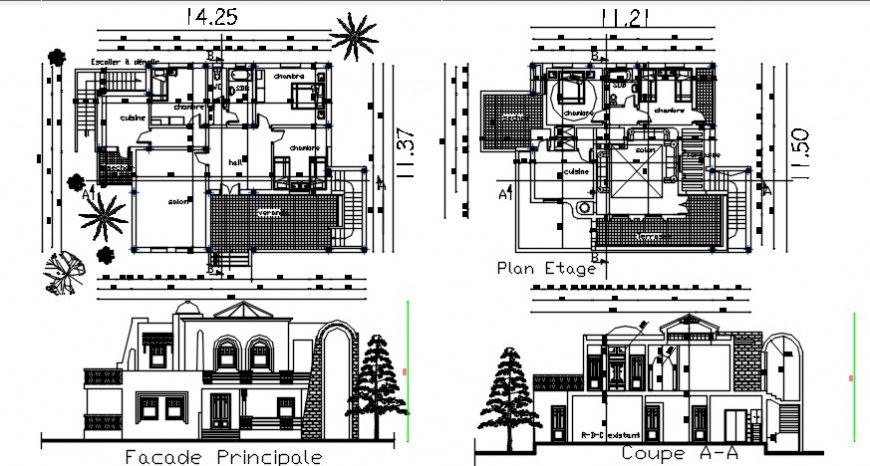 Elevation section and living apartment drawings 2d view dwg file