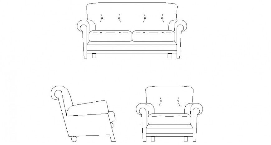 Sofa Elevation Plan CAD Drawing with 2D Layout DWG File