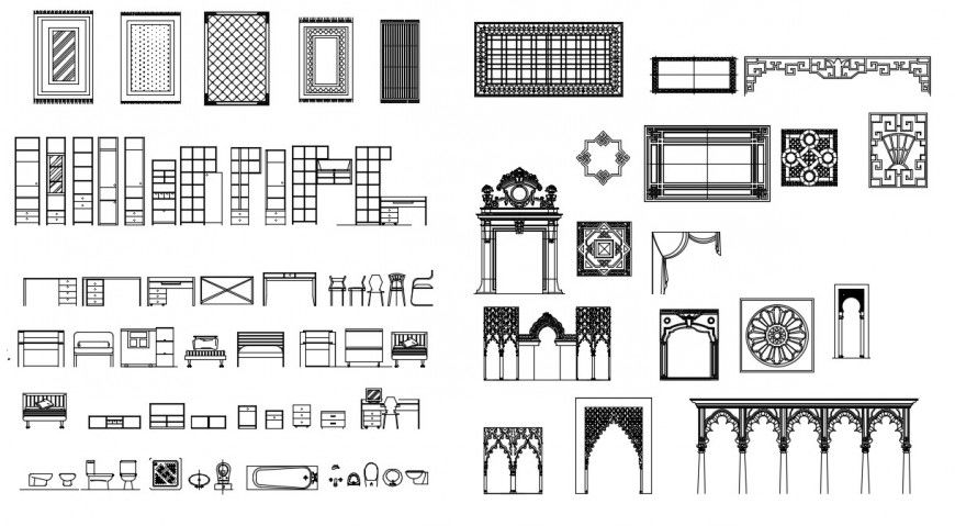Elevation units of furniture and facade 2d view dwg file