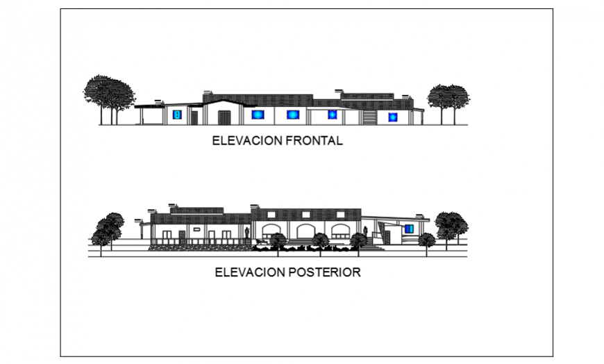 Elevation view design of country house design drawing