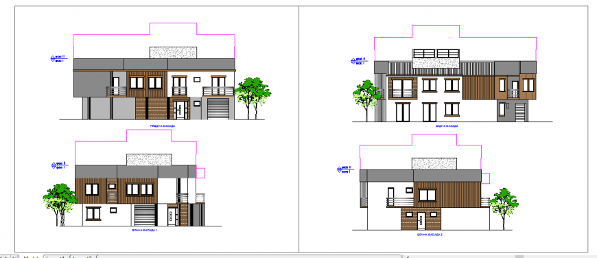 Elevation view plan design of duplex house design drawing