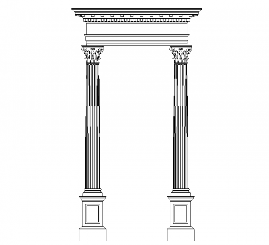 Elevation with designer entry way with interior design dwg file