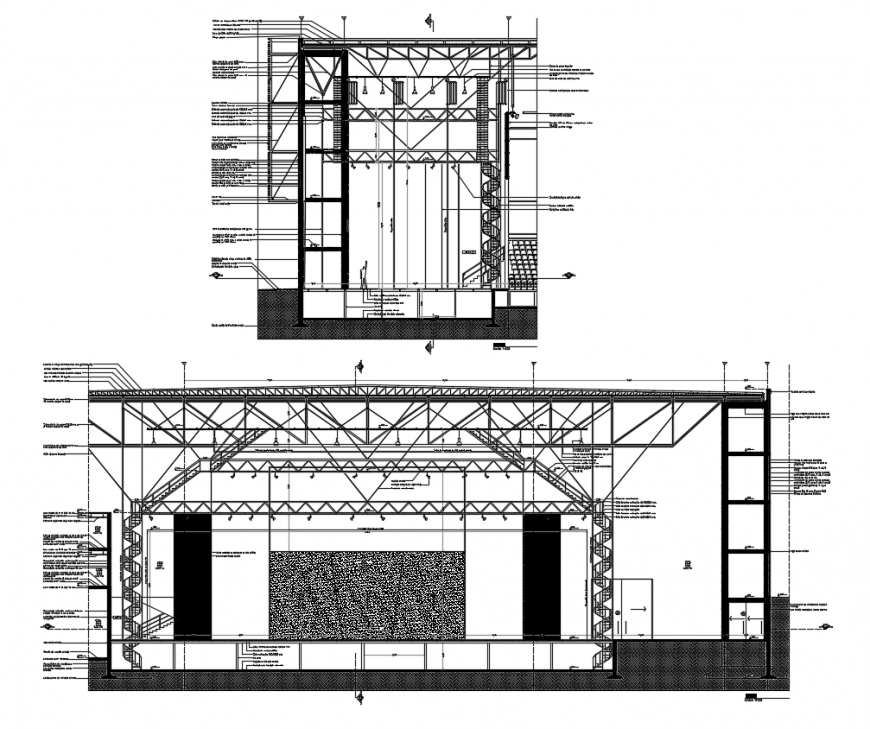 Elevation with detail of structure view with truss area dwg file