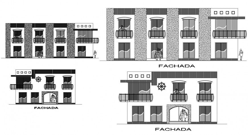 Elevation with different axis of commercial Centre in auto cad file