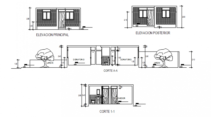 Elevation with sectional A-A in auto cad