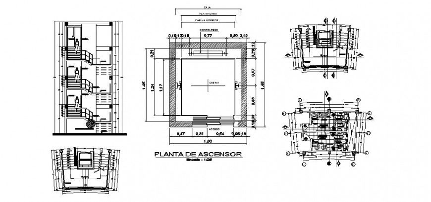 Elevator and stairs detail drawing in dwg AutoCAD file.