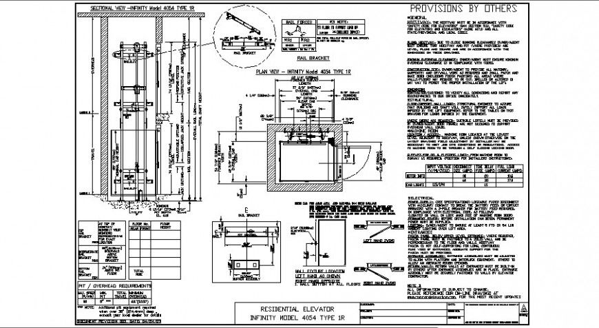 Elevator detail 2d view CAD mechanical block plan and section autocad file