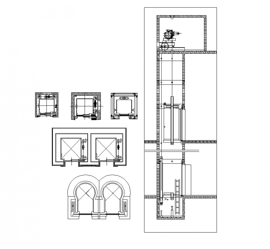 Elevator detail elevation and plan dwg file