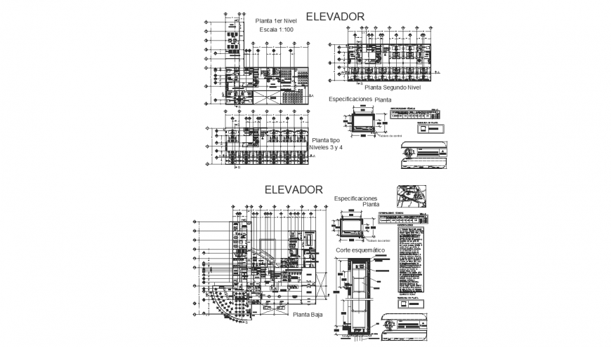 Elevator installation details of multi-story hotel building floors dwg file
