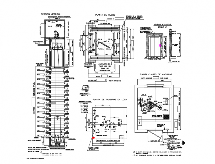 Elevator Section and Installation CAD Drawing with Machine Room Layout
