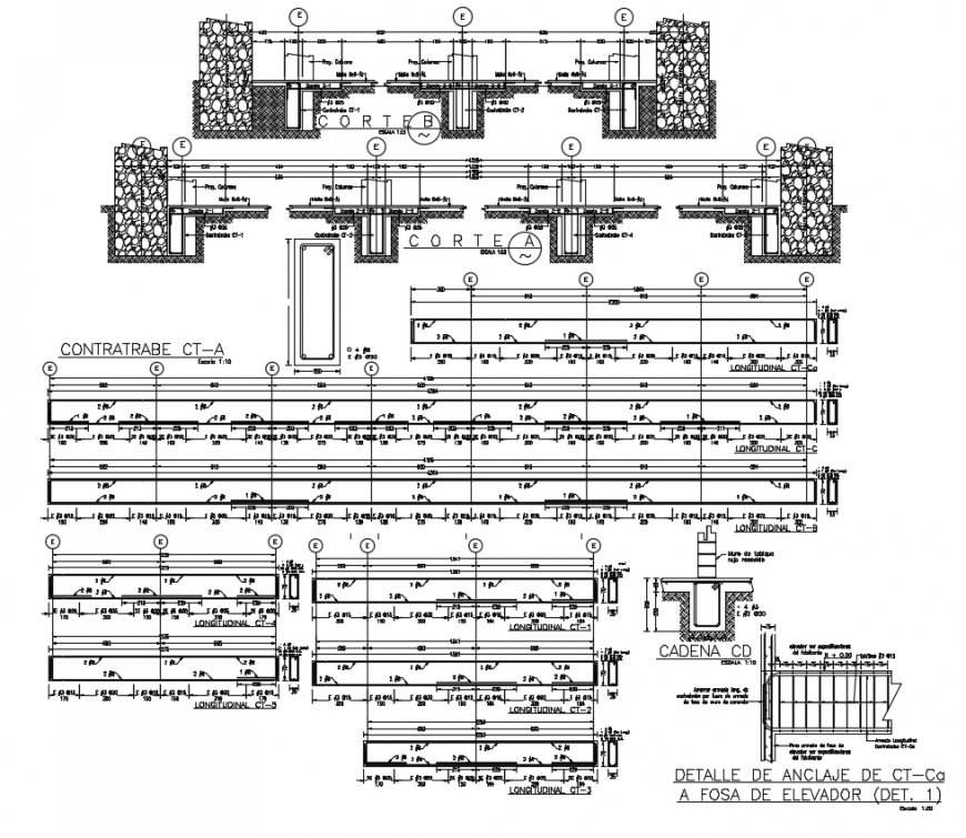 Elevator structure support design with section view dwg file