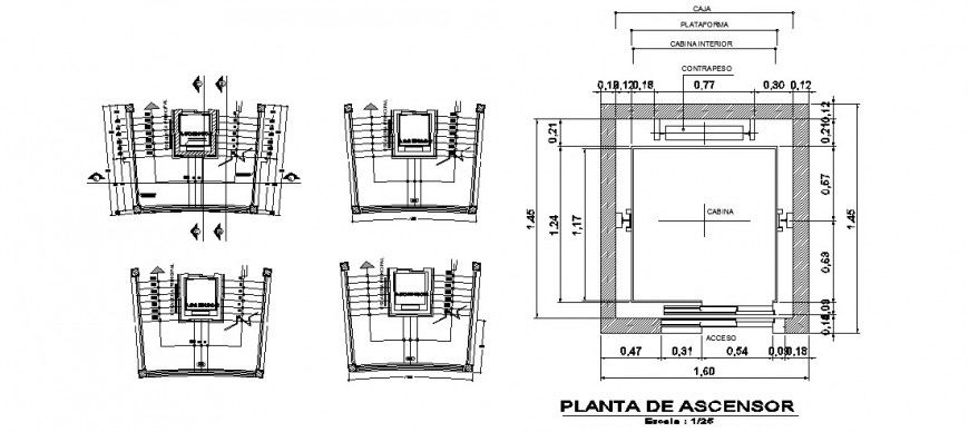 Elevator top view plan detail drawing in dwg AutoCAD file.