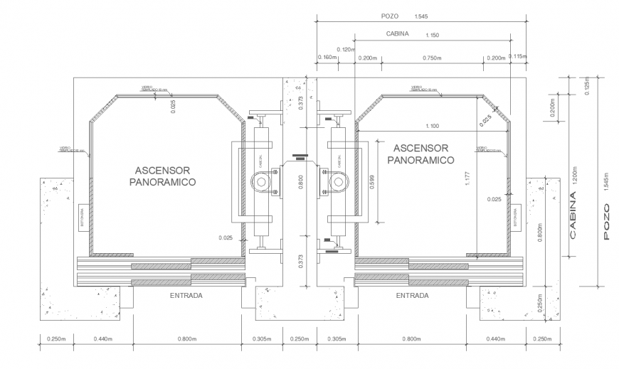 Elevators detail top view plan in dwg file.
