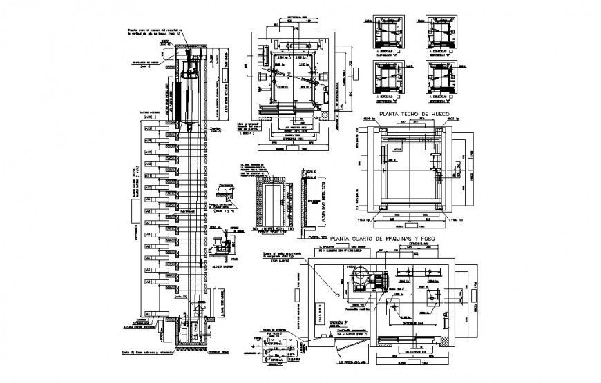 Elevators installation with engine room adjacent cad drawing details dwg file