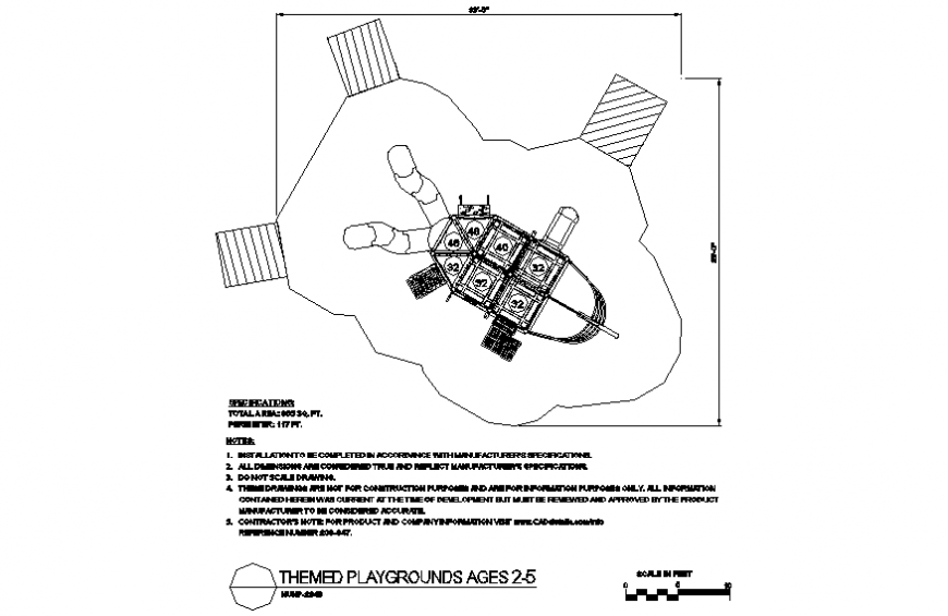 Elliptical design view with themed playground plan dwg file