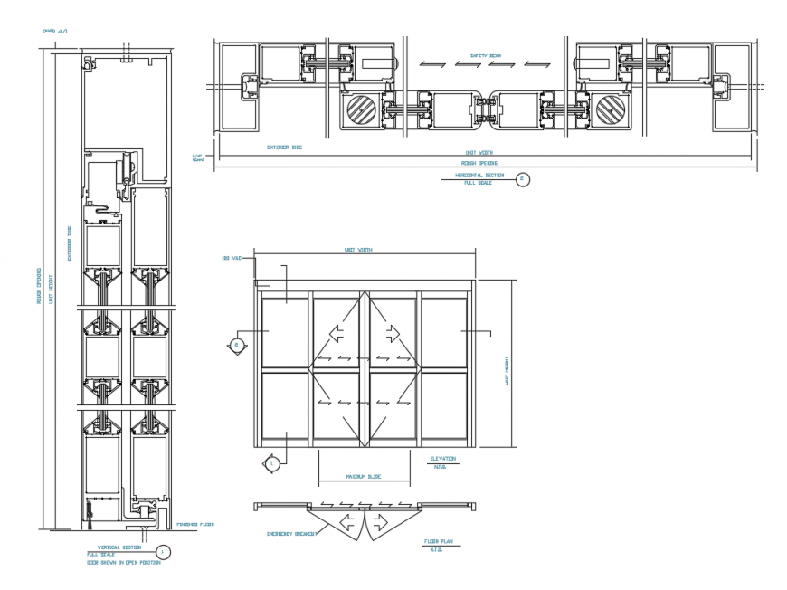 Emergency electronic door section and structure details dwg file