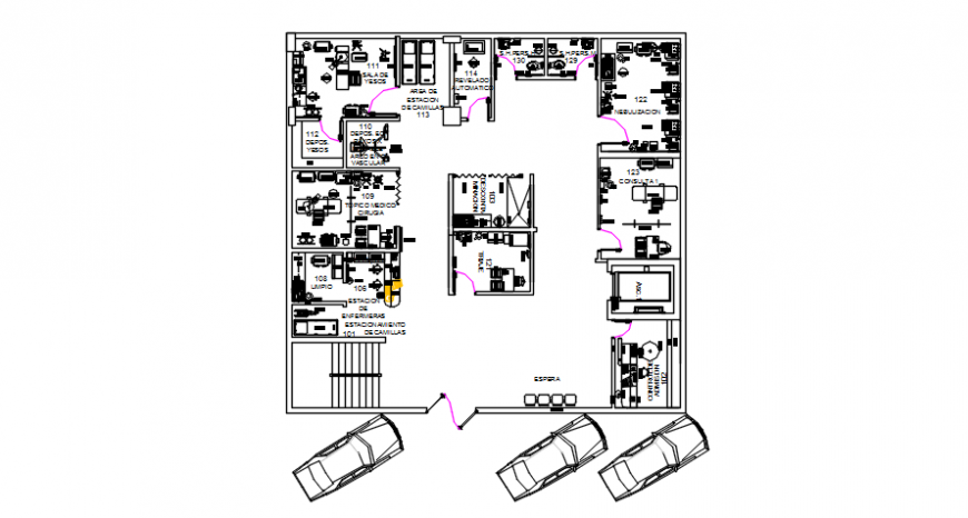 Emergency unit general plan for hospital in auto cad