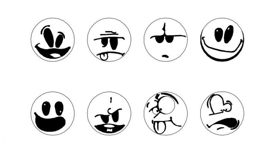 Emoji symbols 2d block detailing dwg file