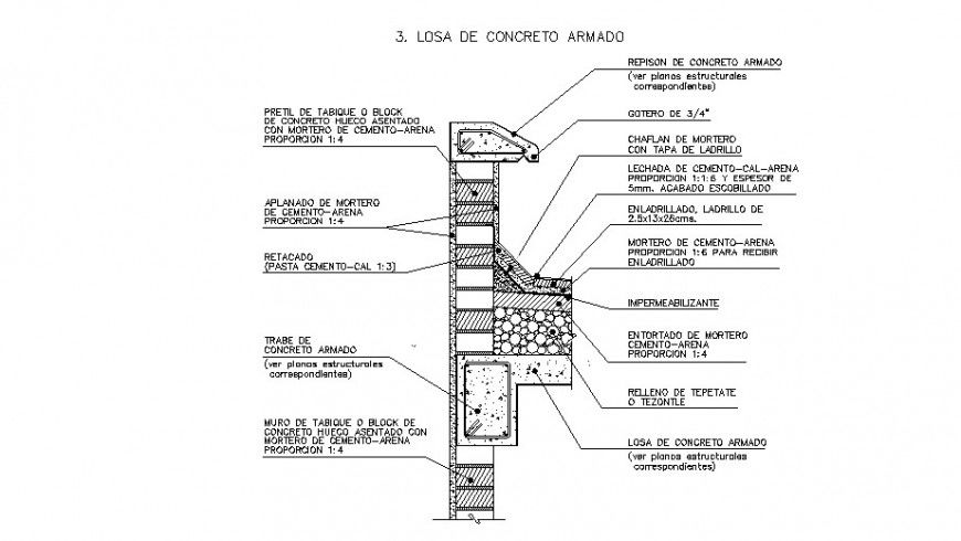 Encounter armed concrete wall construction drawing details dwg file