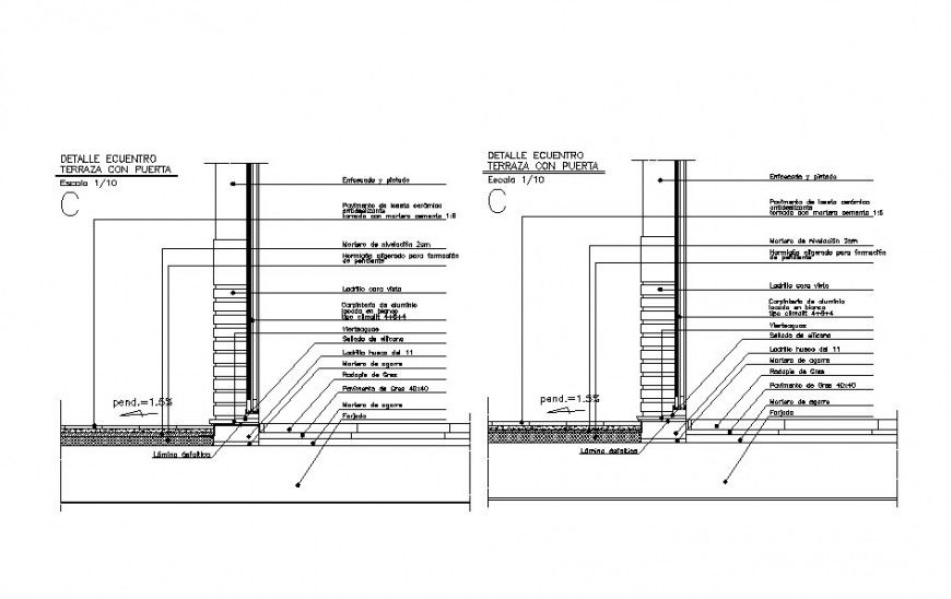 Encounter door section and installation cad drawing details dwg file