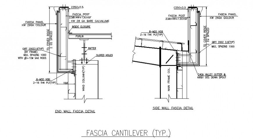 End wall and side wall sections 2d drawing in AutoCAD