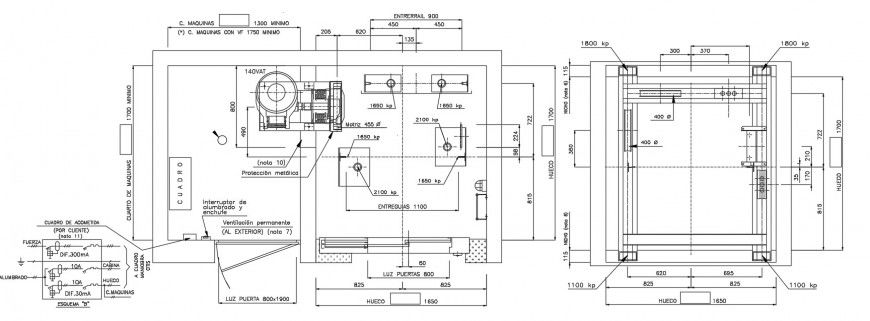 Engine room plan and elevator installation drawing details dwg file
