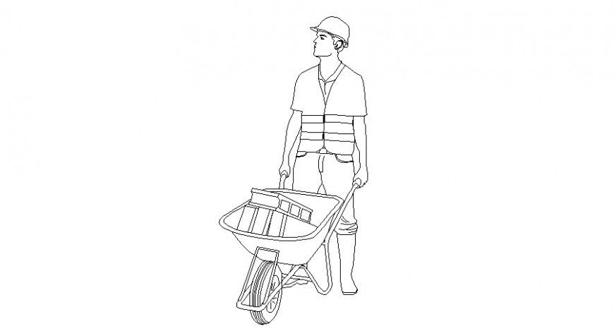 Engineer man with trolley 2d elevation block cad drawing details dwg file