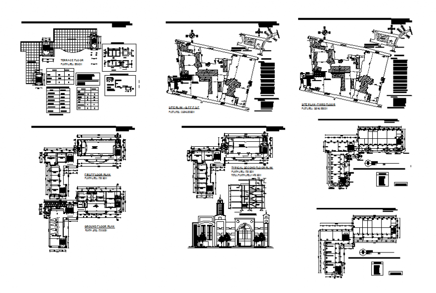 Engineering college elevation, section, floor plan, site plan and auto-cad details dwg file