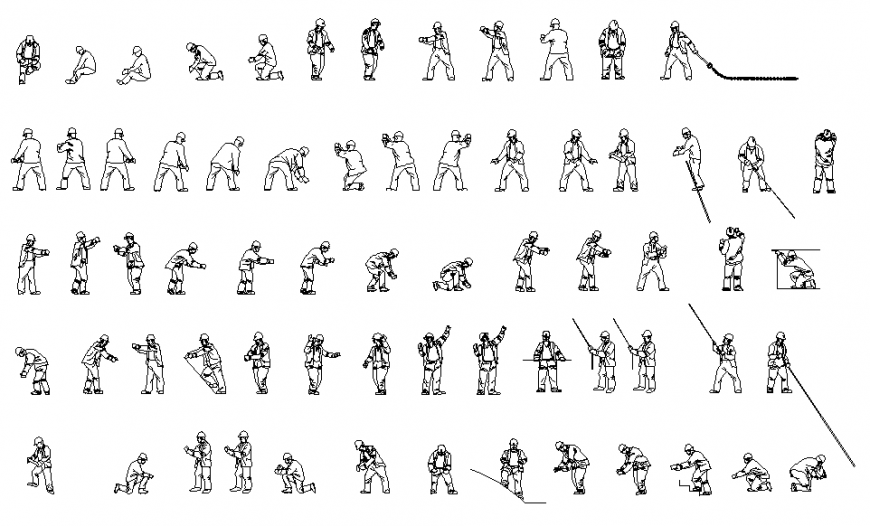 Engineers and building constructive people blocks cad drawing details dwg file