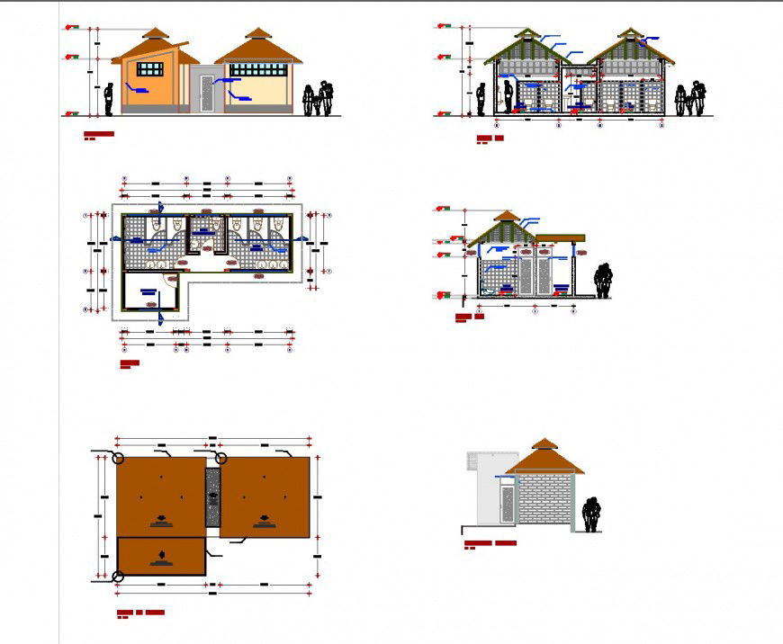 English toilet plan, elevation and section detail dwg file