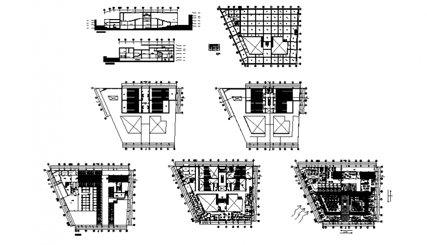 Entertainment shopping mall center section and floor plan details dwg file