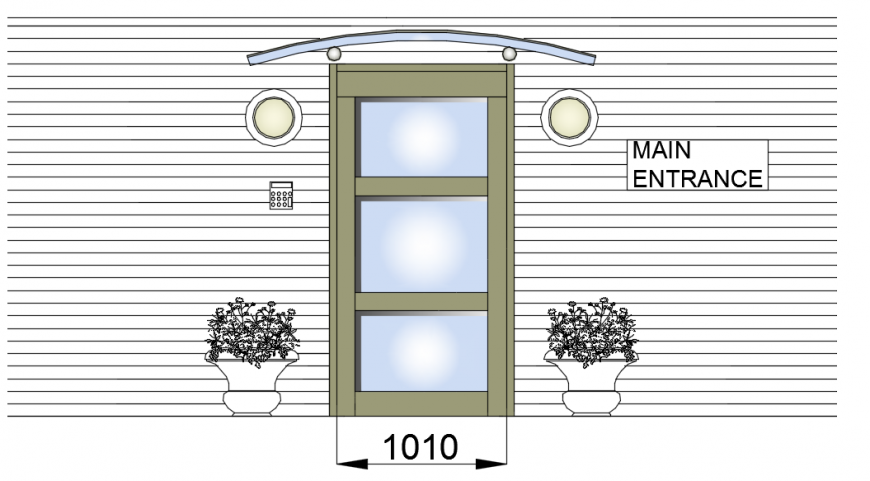 Entrance door and canopy 2d model dwg file