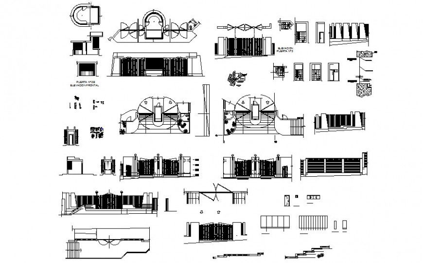Entrance door and compound wall detail drawing in dwg format