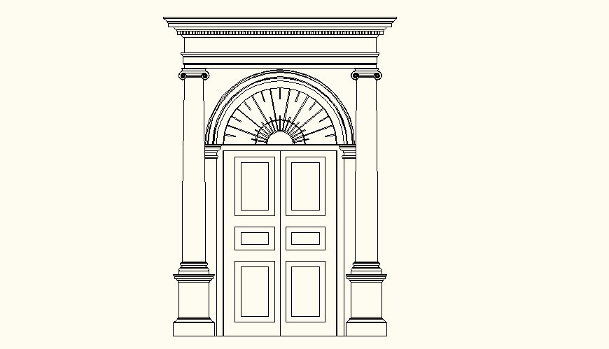Entrance door with pillars detail elevation auitocad file