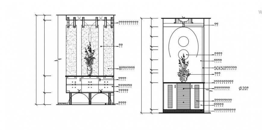 Entrance drawing room cabinet elevation cad drawing details dwg file